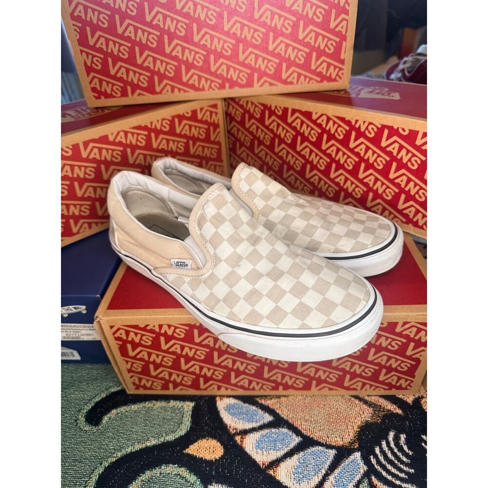 Vans Beige Slip On Checkerboard Men 8.5/Women 10 - Picture 2 of 6